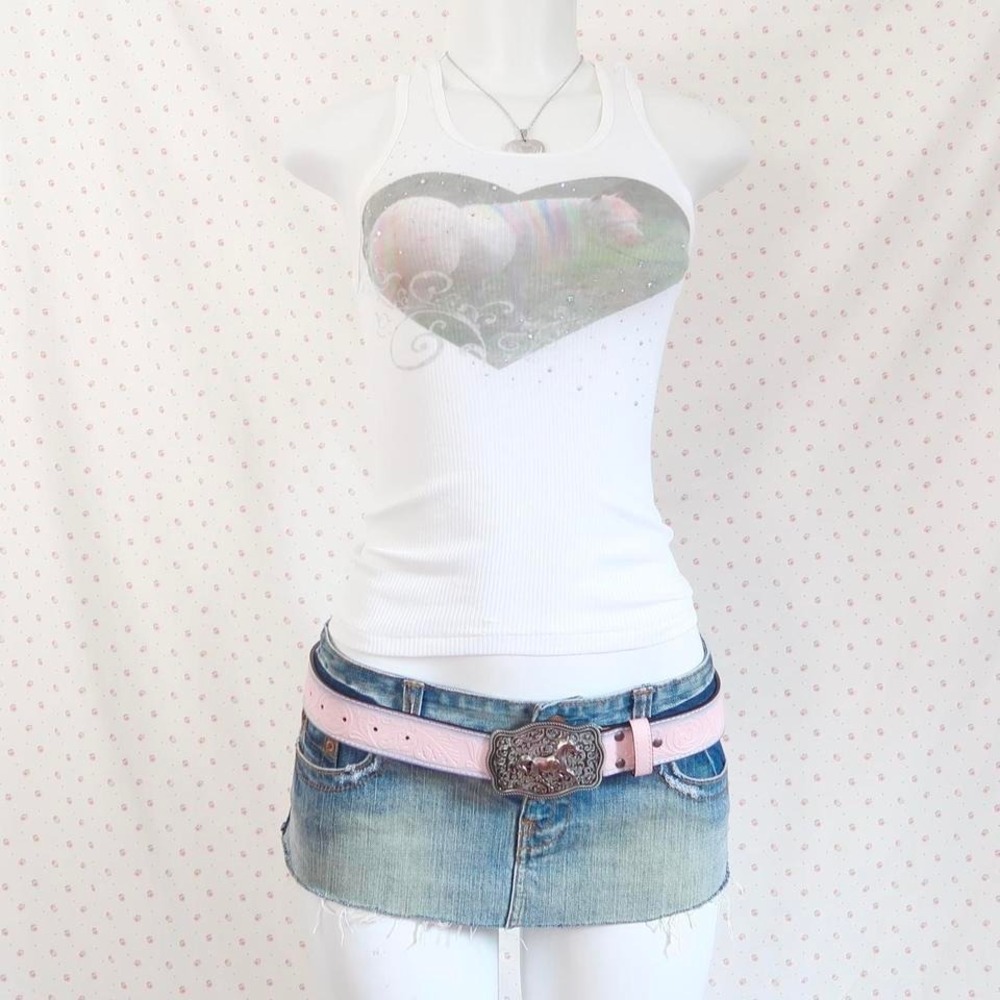 y2k pony heart graphic ribbed tank top rhinestone horse tank